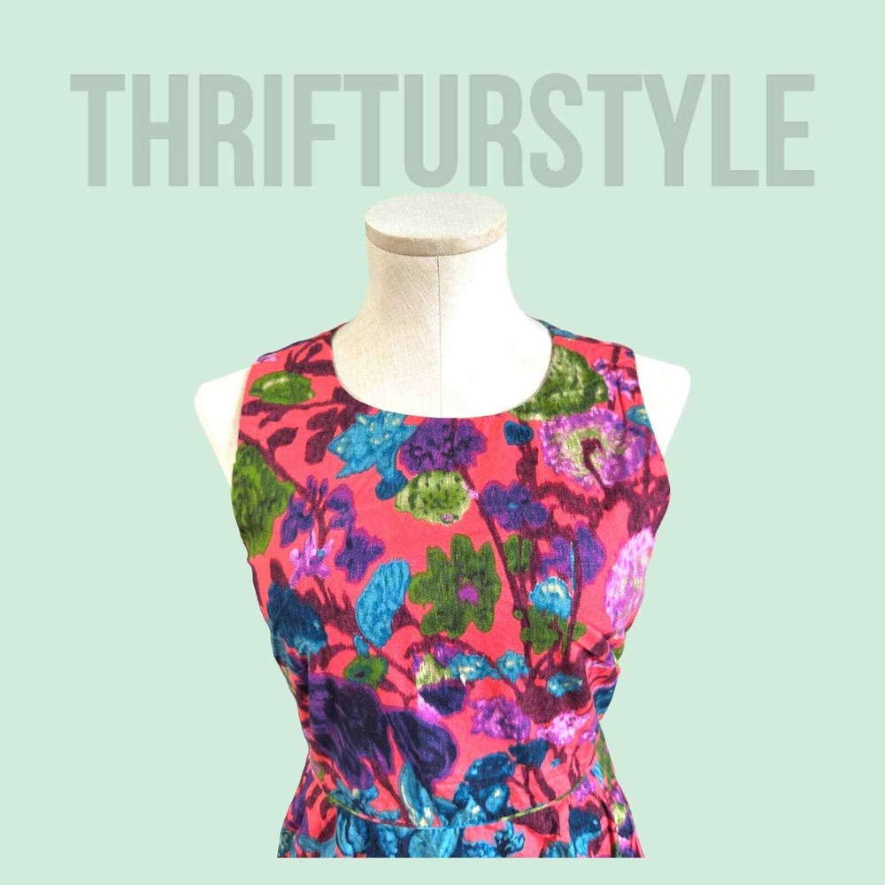 J CREW Floral Print Sleeveless Dress Colorful Pattern Party Cocktail Size 2 - Picture 2 of 8
